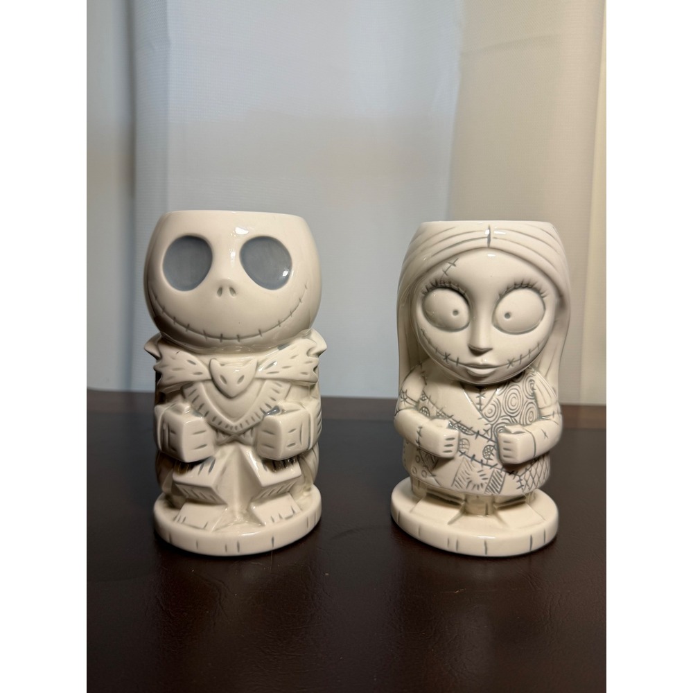 Hallmark Disney Nightmare Before Christmas Jack & Sally Tiki Mug Set Cream Grey